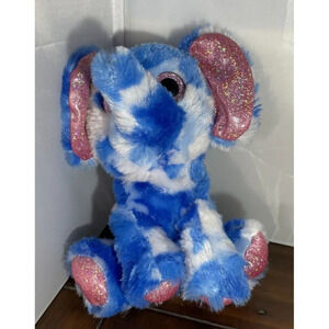 Goffa International‎ Elephant Blue Camo Pink Glittery Plush Stuffed Animal 8”